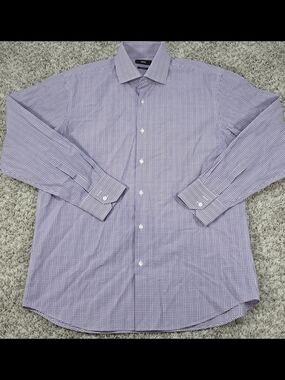 HUGO BOSS Purple Micro Check Dress Shirt - Regular Fit - 16 32/33 - Luxury Busin